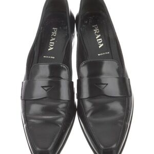 Prada Black Patent Leather Pointed Penny Loafers